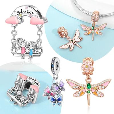 Coppersister Love Forever Sister Colorful Butterfly Charm Beads Fit Original Bracelet Diy Fine Jewelry Gifts For Women