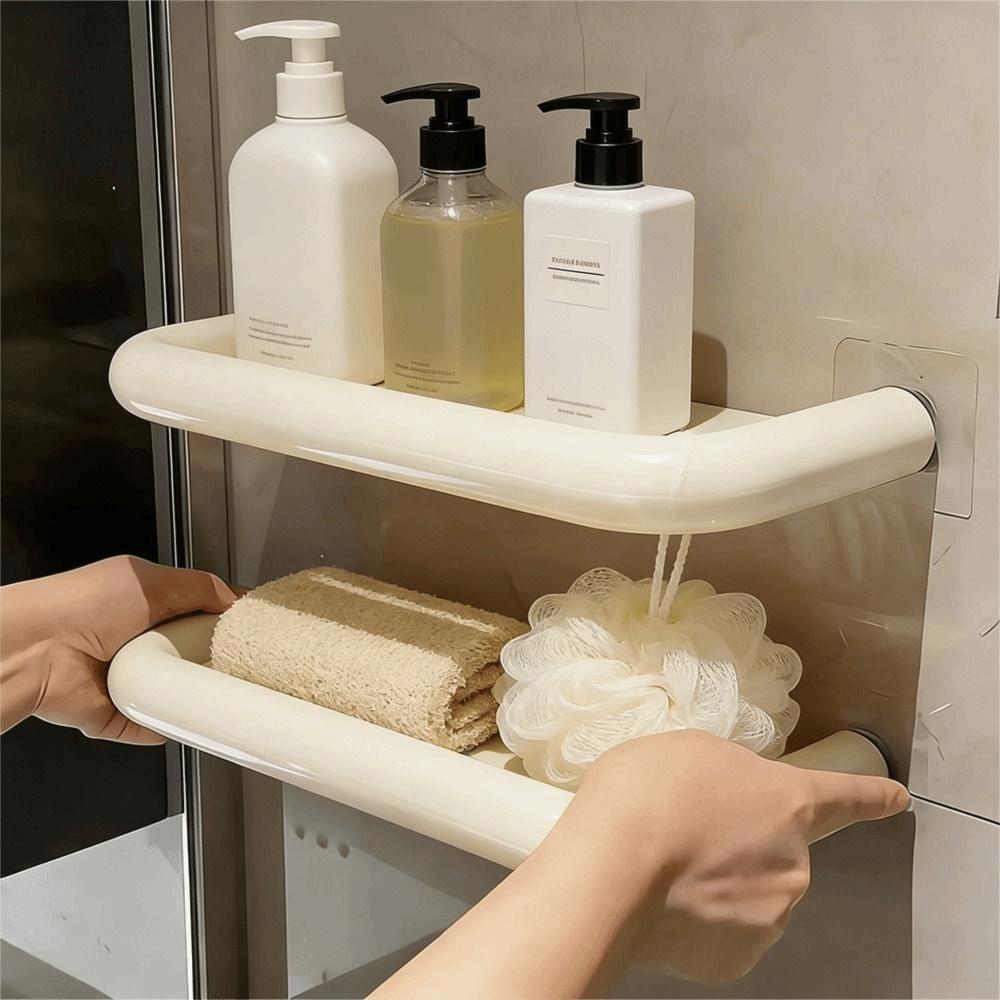 No-Drill Wall-Mounted Storage Rack Sturdy Shampoo Holder Durable Bathroom Storage Shelf Kitchen