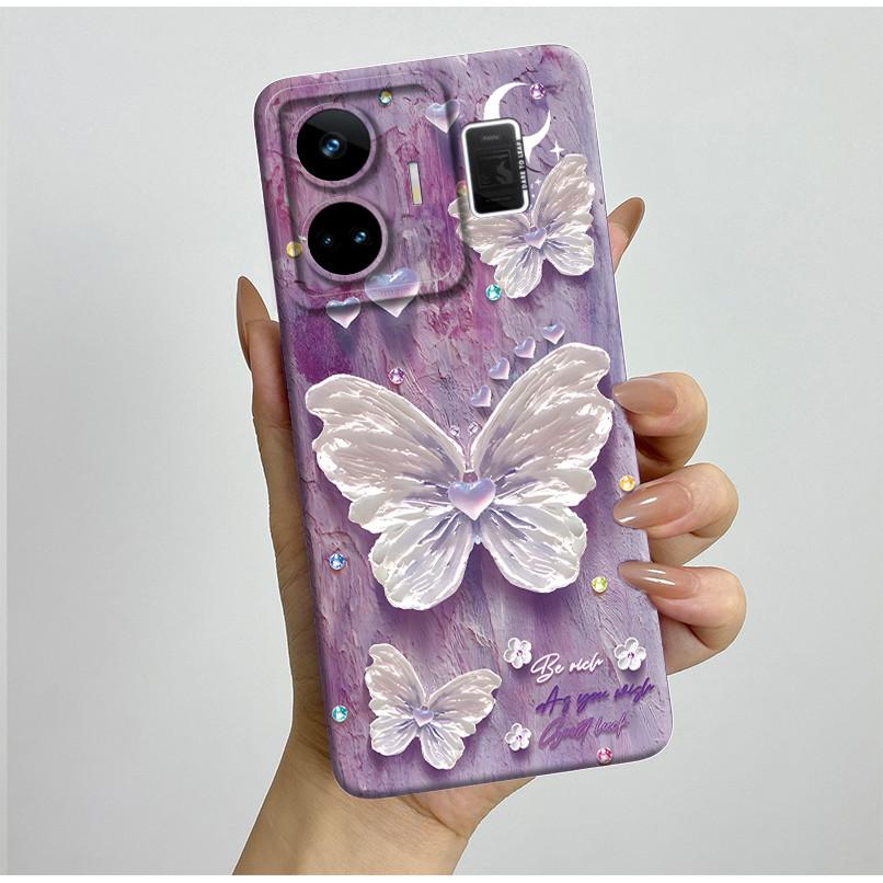 

For Realme GT3 GT Neo 5 RMX3706 RMX3709 Case Aesthetic Pretty Butterfly Flowers Shockproof Silicone Soft Cover Protective Casing Realme GT Neo 5