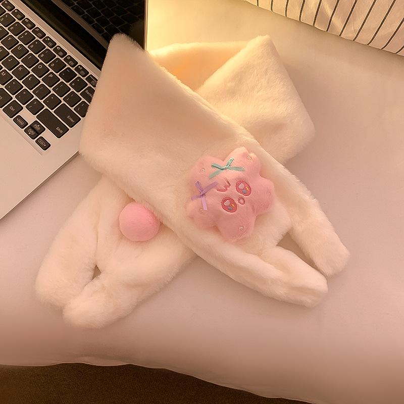 Cute cartoon star gloves girl heart thickened fluffy plush warm finger driving scarf
