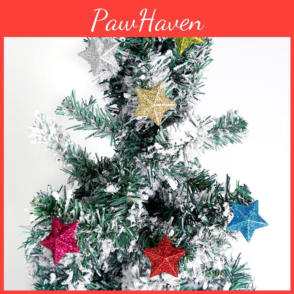 Fantastiskt juldekorationsset med sex färgglada glittrande stjärnornament för festliga träd