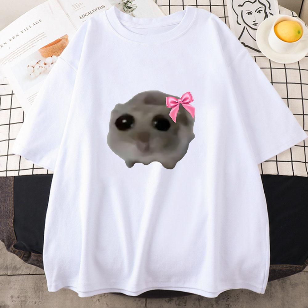 Sad Hamster Tshirt Cartoon Graphic Printed T-shirt Pink Summer Cotton Comfortable Tshirt Streetwear Short Sleeve Women/Men Tee