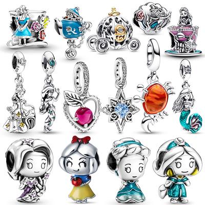 Princess 925 Silver Charms Beads Fit 3mm Bracelet Necklace Women DIY Fine Jewelry Gift