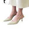 Summer Brand Women Sandals Fashion Mid Heels Slingback Slippers New Designer Dress Pointed Toe Shoes Women Slides Pumps