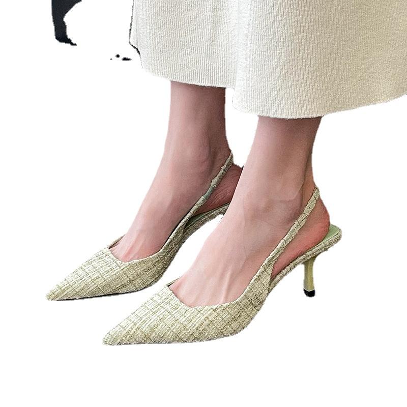 Summer Brand Women Sandals Fashion Mid Heels Slingback Slippers New Designer Dress Pointed Toe Shoes Women Slides Pumps