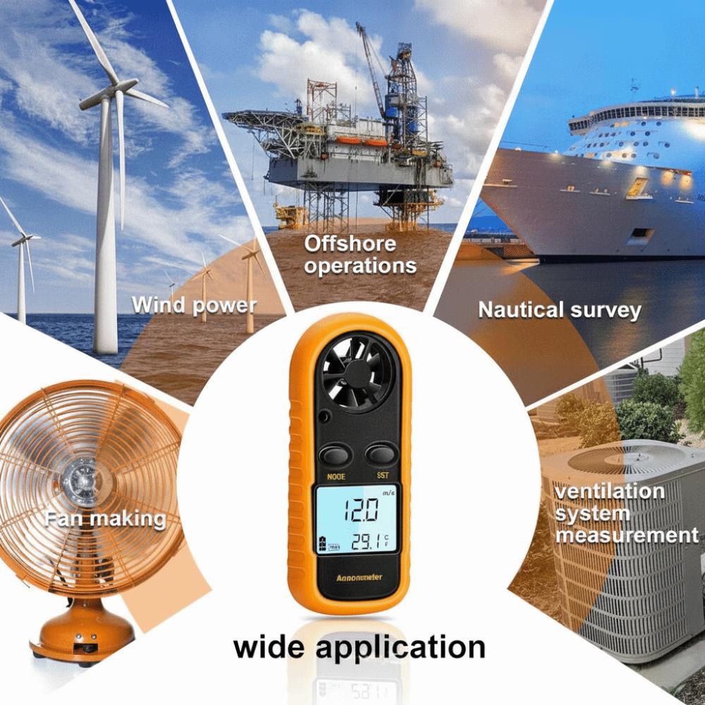 Mini Design Wind Speed Meter LCD Backlight Display Airflow Meter Temperature Tester  Outdoor Use