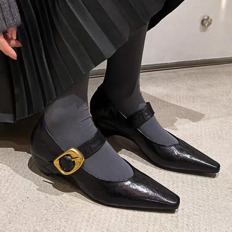 

Женские туфли на каблуке с острым носком, модные лоферы, обувь для платья, осень 2025, повседневный новый тренд, дизайнерская роскошная обувь для женщин 34 чёрный