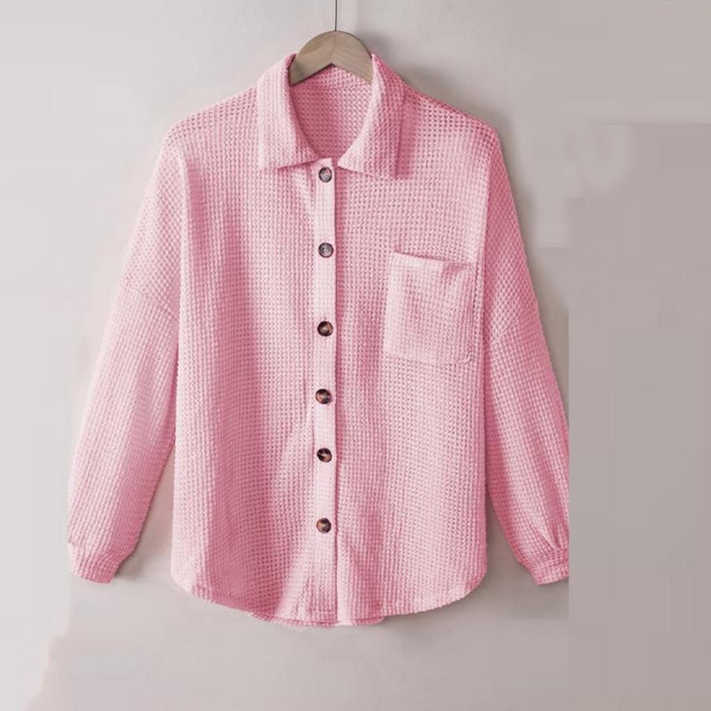 Women's Fashion Button-Up Cardigan Sweatshirt Long-Sleeve Collared Jacket With Pockets Solid Color Outerwear