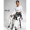 Women Wide Leg Pants Watercolor Big Floral Print Elastic Drawstring Casual Loose Trousers