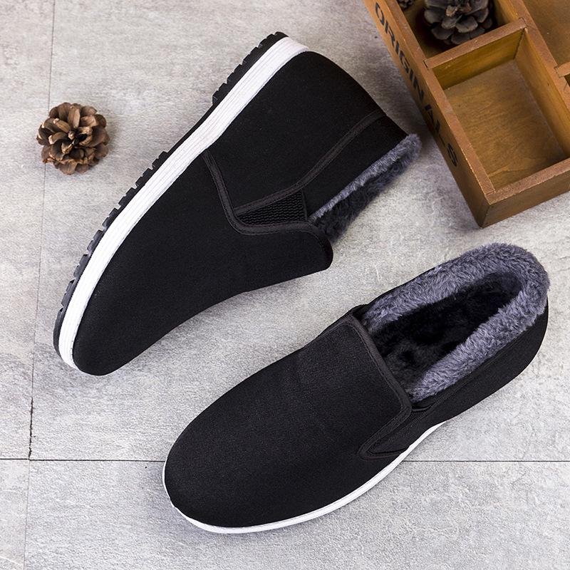 Men's Winter High-Top Velvet-Lined Cotton Shoes for Warmth, Suitable for Middle-Aged and Elderly.