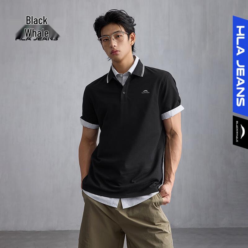 HLA Black Whale Men s Embroidered Logo Polo Shirt 2XL