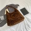 Hobo Bag for Women Plush Black Leopard Print Single Shoulder Carry Daily Use