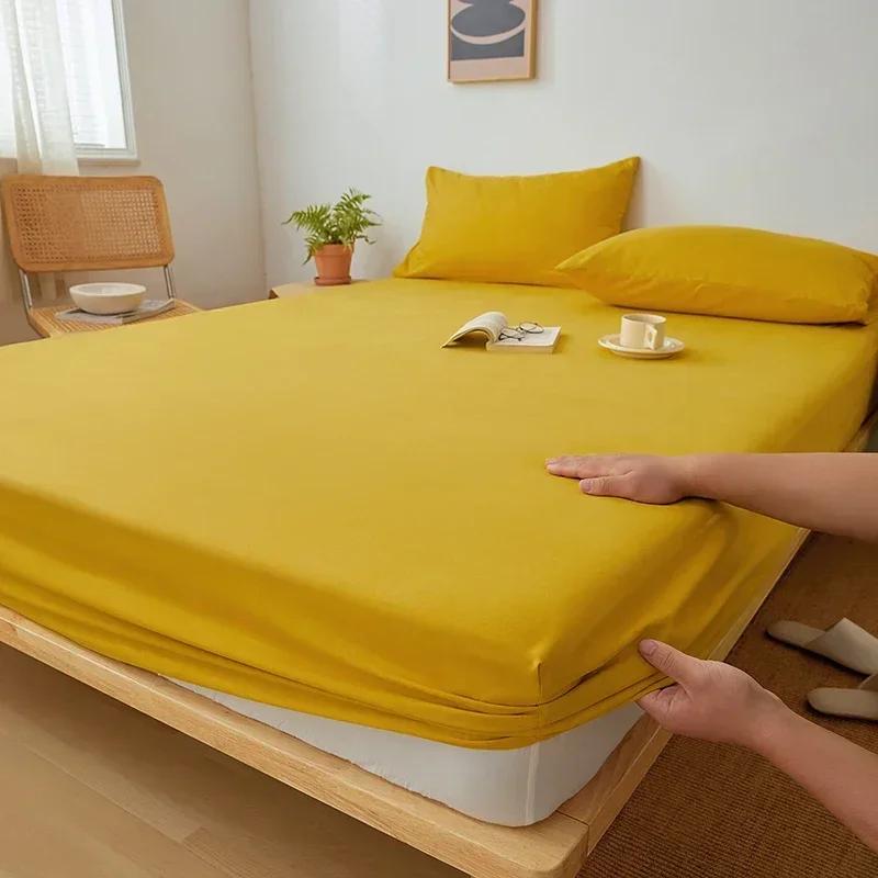 Cotton Fitted Sheet with Elastic Band Non Slip Adjustable Mattress Cover Suitable for King Size Bed Bedding Sheets for Bed