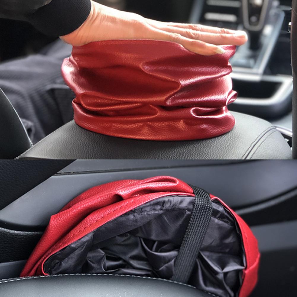 Universal Car Trash Can Collapsible Double-Layer Leather Garage Bag Center Console Storage Bag Leak-proof Waterproof Organizer