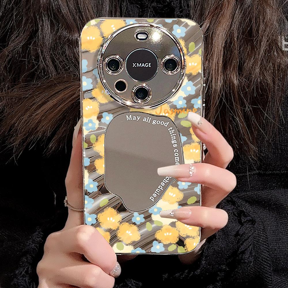 Mirror Phone Case for iPhone 16 11 13 14 for 16 Pro 12 13 15 16 Pro Max for Samsung A15 A16 A35 A55 Cute Cloud Flower Puppy Electroplated Phone Case