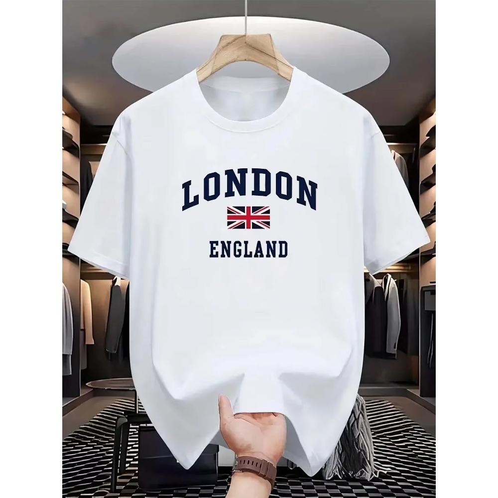 

Men s Summer 100 Fashionable Casual Loose Plus Size London England Printed Sports Round Neck Short Sleeved T-shirt Top XXXXXL белый