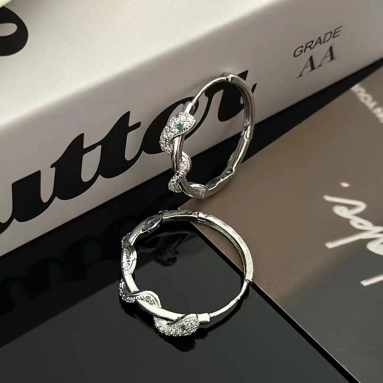 

Temperament Personality Shiny Zircon Snake Winding Silver Stainless Steel Hoop Earrings for Women Exquisite Fashion Jewelry Gift