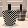 Canvas Plaid Tote Lunch Bag Stripe Top-handle Handbag Reusable Lattice Bucket Bag  Travel
