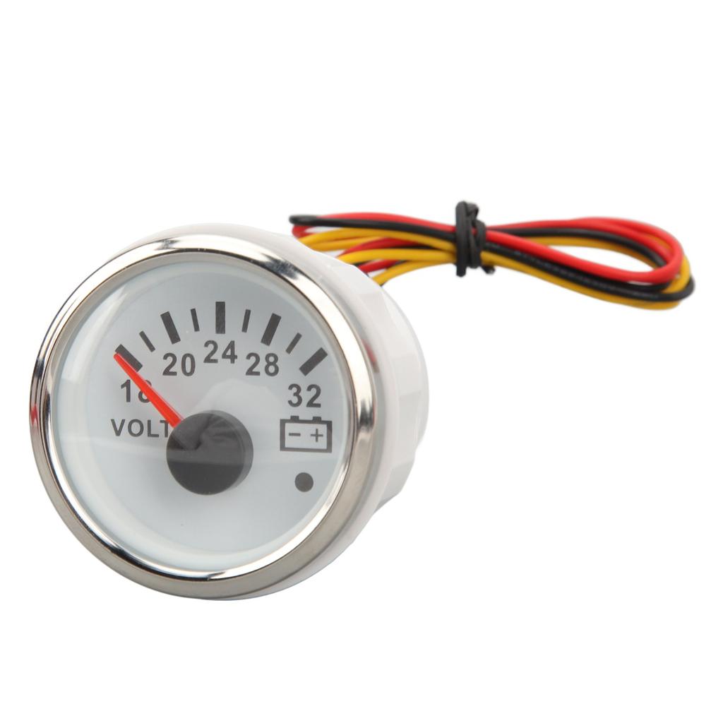 52mm Voltmeter Gauge 18V?32V White Dial Face Silver Bezel Universal Electrical Pointer Voltage