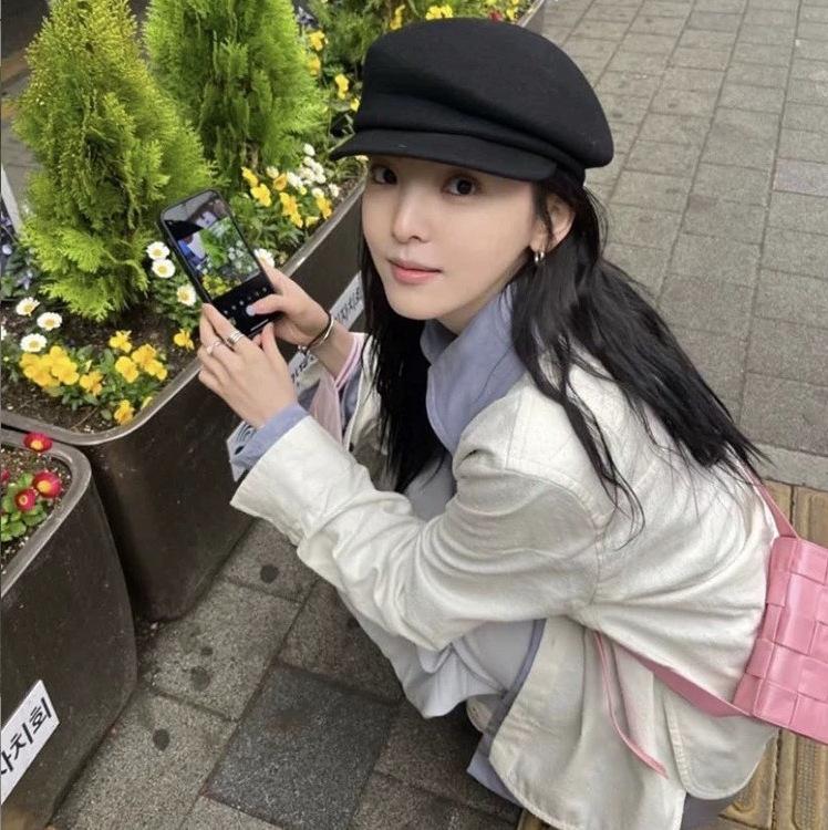 Fever~ black woolen newsboy hat children autumn and winter French cap showing face little beret top hat