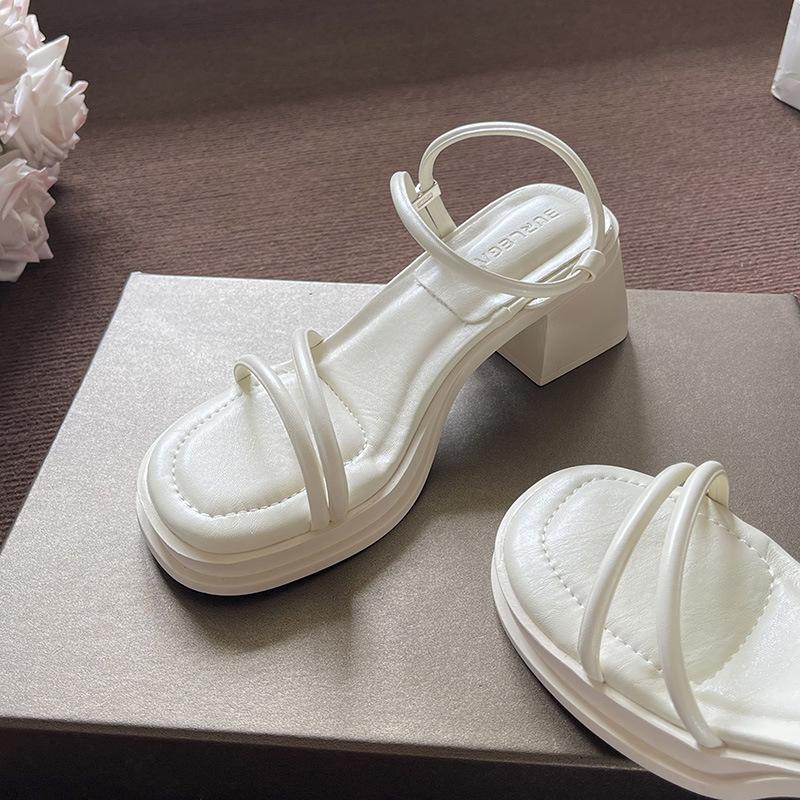 

Summer new gentle thick high-heeled open-toed sandals women wear low-heeled soft-soled slippers in summer 35