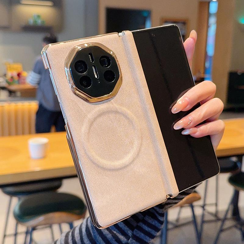 Applicable to Huawei MateX6/x5 mobile phone case, linen brown cloth pattern double central axis all-inclusive matex3 folding magnetic case