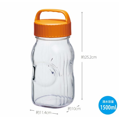 Toyo Sasaki Glass "Tsukejozu" Fruit Syrup Bottle, Orange, 1500ml, Made In Japan, Ume Bottle, Fruit Liquor Bottle, Storage Container, Umeshu Bottle, Fr
