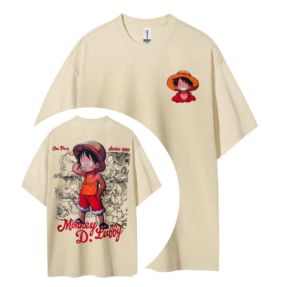 One Piece Animation Derivatives Luffy Printing Top Mens and Womens Summer Fashion Breathable Street Y2K Shortsleeved TShirt
