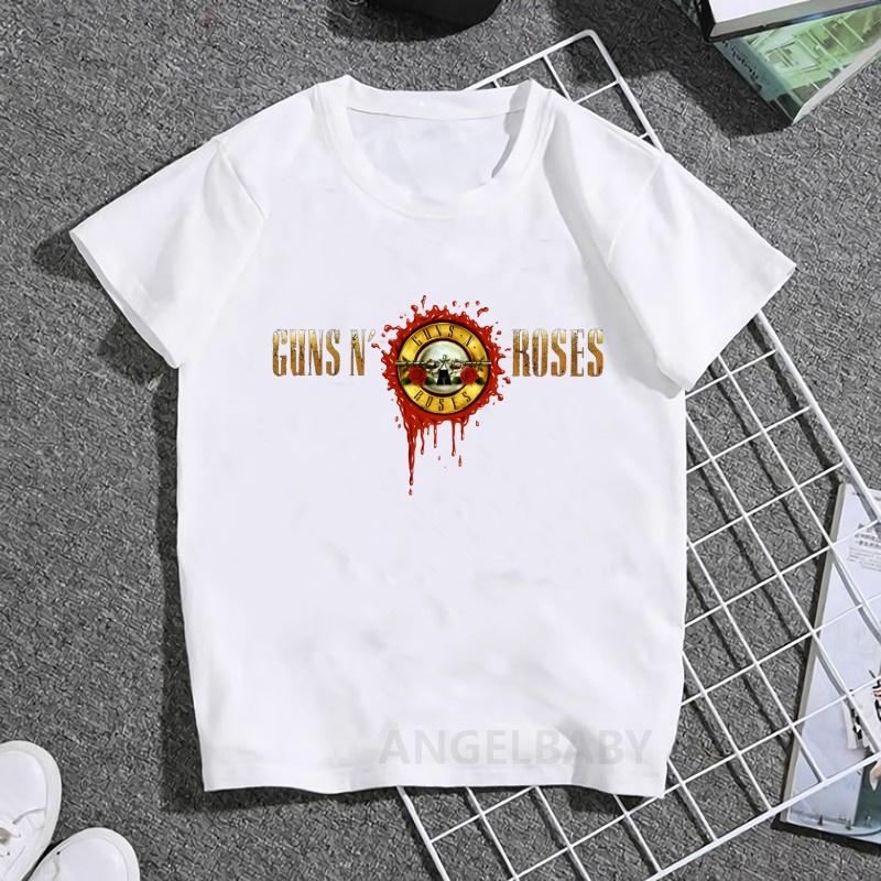 Hot Sale Gun N Roses Rock Band Print Fashion Kids T shirt Girls Summer Tops Baby Boys Clothes Children Short Sleeve T-shirts
