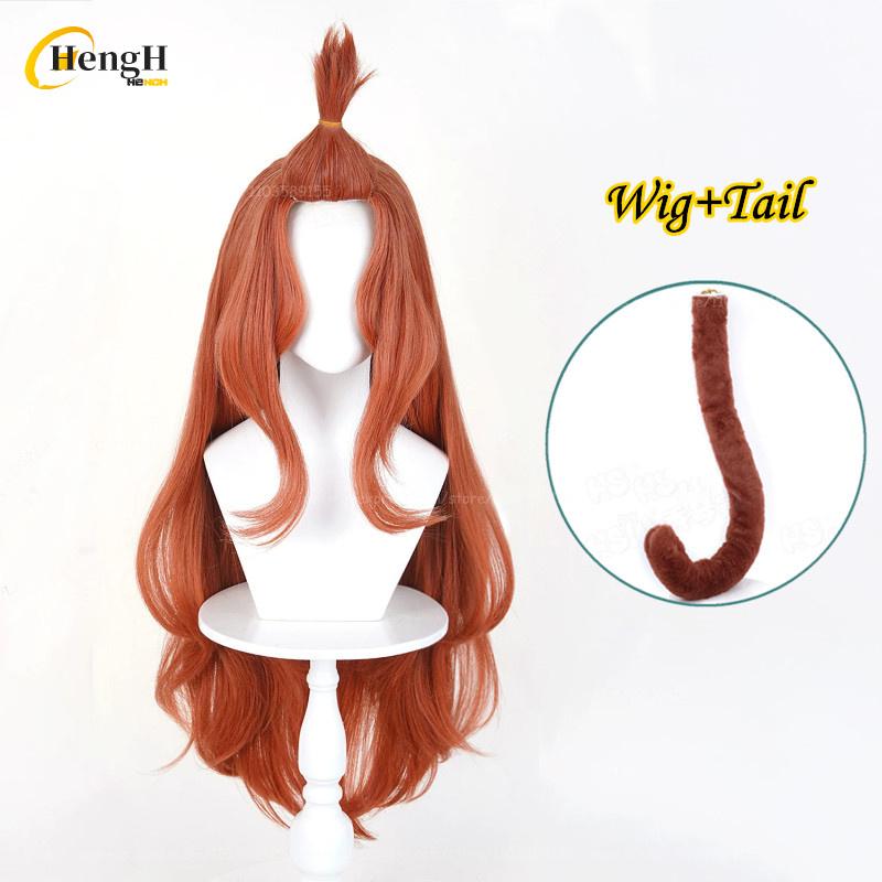 Anime Chainsmoker Cat Aruko Sakai Long 80cm Orange Brown Cosplay Anime Wig Heat Resistant Hair Halloween Party Wigs