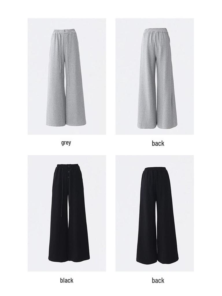 Women's 2-Color Elastic Waist Wide-Leg Pants with Drawstring - Spring 2025 Casual Slim Straight Floor-Length Drape Style