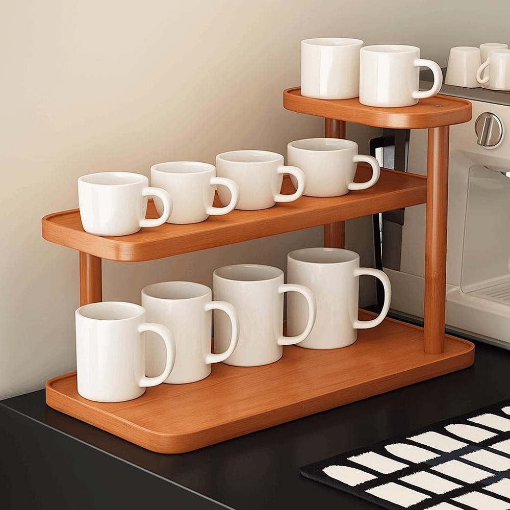 Multifunctional Bamboo Cup Holder Space Saving Large Capacity Water Bottle Holder Anti-drop Cup Storage Rack Office