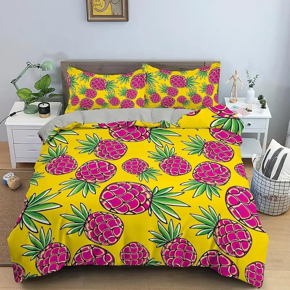 Cartoon Pineapple Duvet Cover Cute Tropical Fruit Pineapple Bedding Set Twin for Girl Teen Delicious Summer Food Comforter Cover