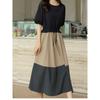 Fashion round Neck Shirt with Half Sleeve Adjustable Waist Chubby Girl's Dress