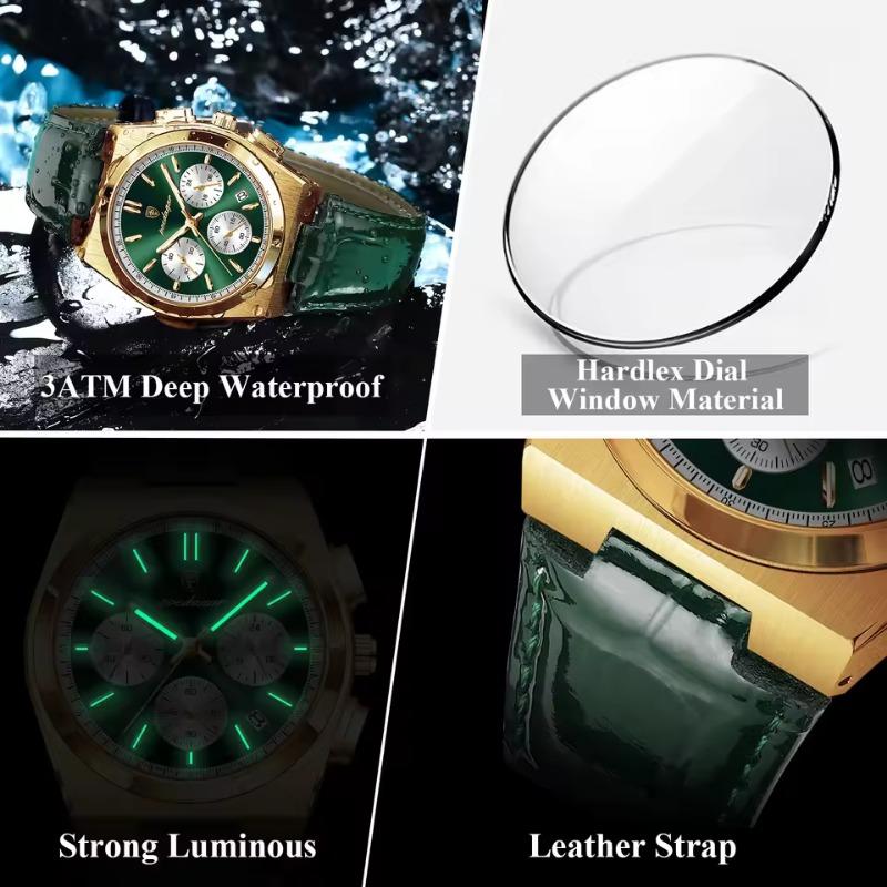 POEDAGAR Orologio da uomo di lusso alla moda Impermeabile Luminoso Cronografo Data Quarzo da polso Moda Sportivo Pelle Orologi