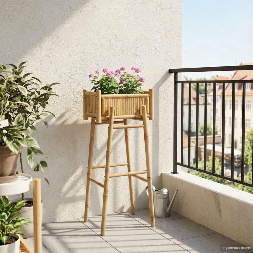 Garden Planter with Stand Natural 50 X 38 X 114 Cm Bamboo