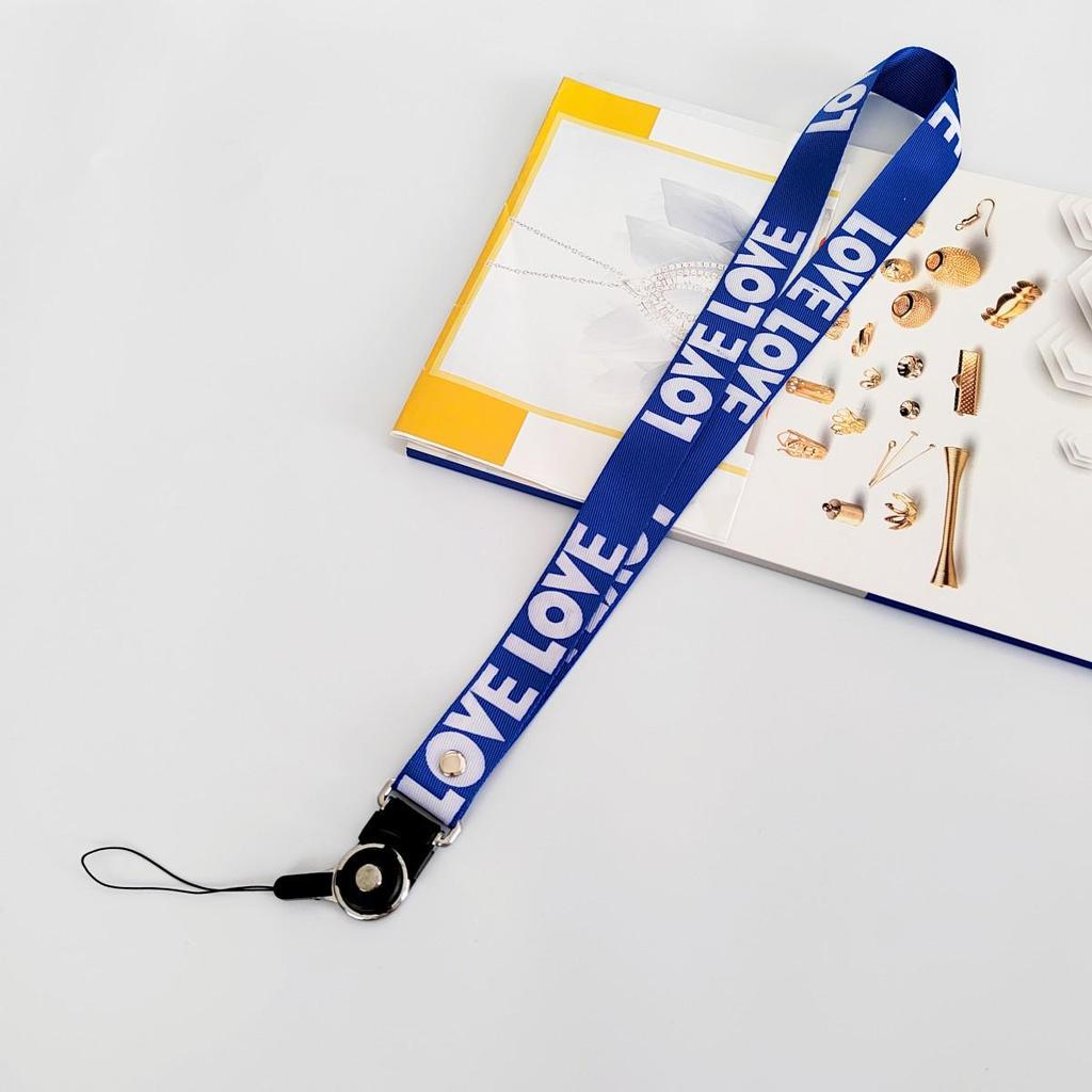 Stylish LOVE Silk Phone Lanyard with Woven Strap and Name Tag