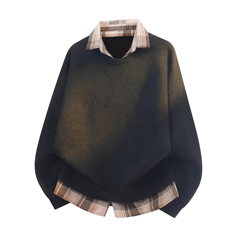 Pullovers Long Sleeves Sweaters Unisex Fake Two-piece Shirts Jumpers Paragraph of The Spring Autumn Couples Knitted Bottoming Shirt Lapel Wool Jumper