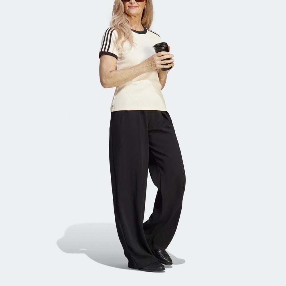 Adidas Originals 3-Stripes Slim T-Shirt, Contrast Sports Crew Neck, Short Sleeve Women Tops Wonder-White IC5463