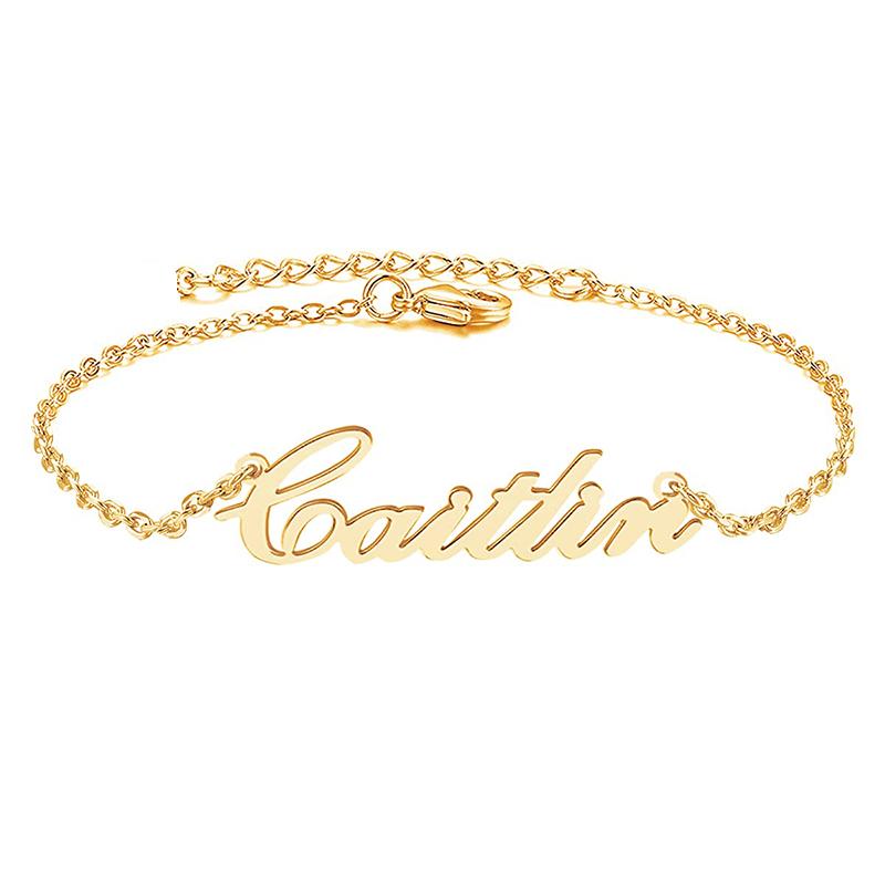 Stainless Steel Women Gold Plated Custom Name Ankle Bracelet 16cm&stainless steel