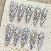 Handmade Long Stiletto Press On Nails Reusable Butterfly Diamond Decor Full Cover Artificial False Nails
