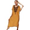 Ginger Yellow Rayon Embroidered Long Beach Cover-up Dress for Women