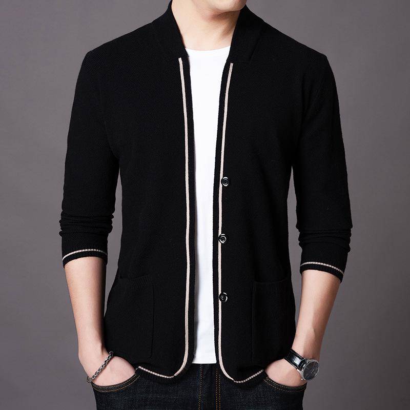 

Men s Slim Fit Spring/Autumn Knit Cardigan with Pockets - Solid Color Korean Style Outerwear M