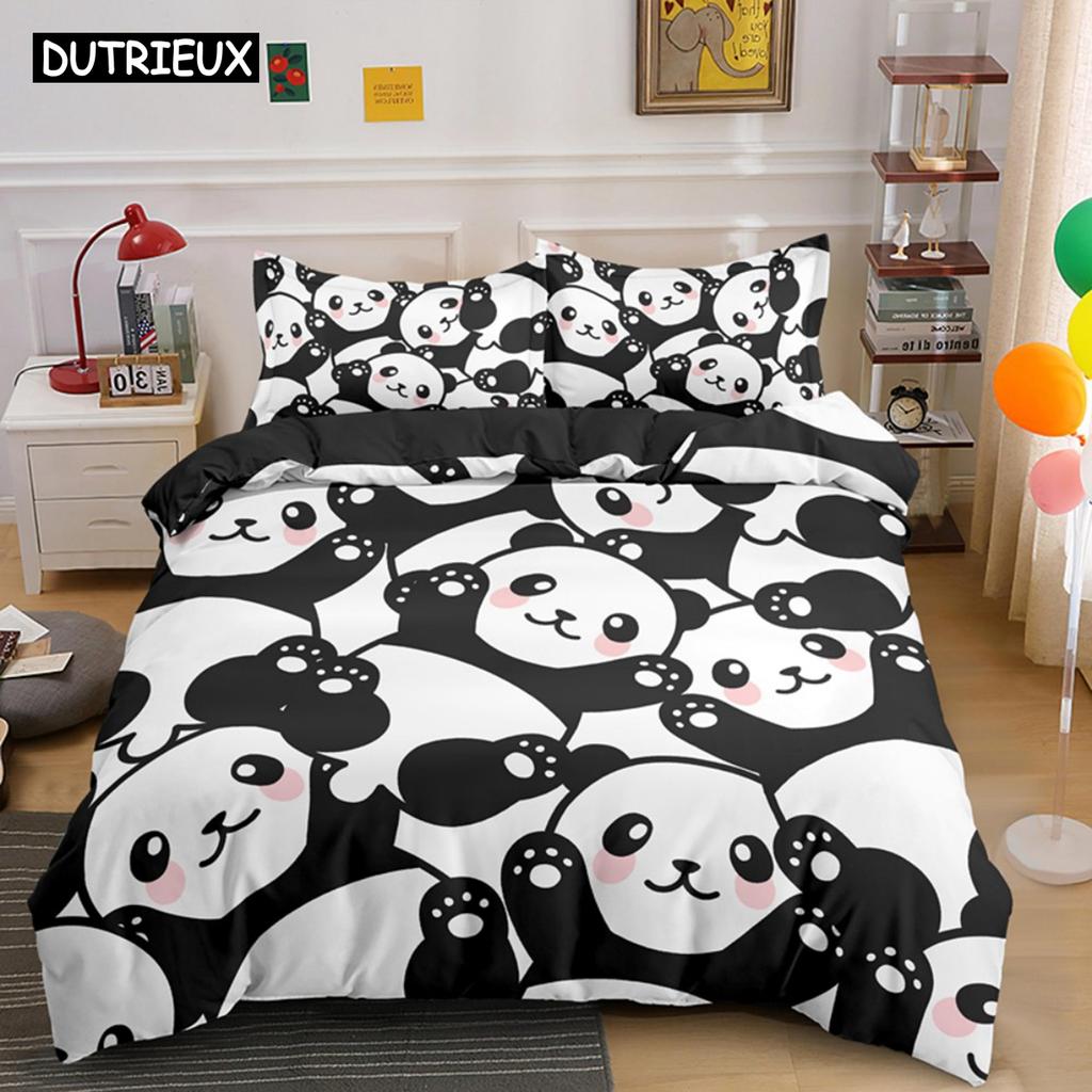 Lovely Cartoon Panda Bedding Sets 3D Printed Duvet Cover Set For Kids Girls 135x200 Bed Linen King Single Double Size Room Decor