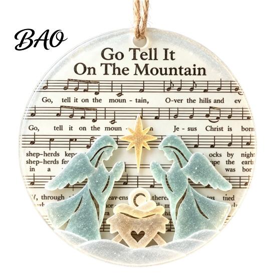 Christmas Fireplace Hanging Ornaments Sea Glass Hymn Ornaments, Handmade Music Sheet Nativity Decoration, Holiday Party Supplies Acrylic Art Christian