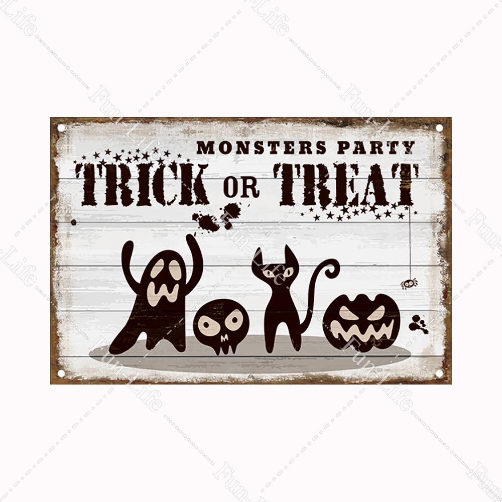 Halloween Pumpkin Tin Sign Vintage Plate Bat Poster Painting Festival Metal Signs Bar Art Party School Wall Home Decor 20x30cm