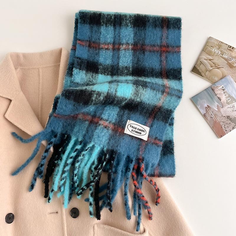 100 Wool Scarves Women's New Atmosphere Autumn and Winter Versatile Black and White Plaid Cashmere Scarf