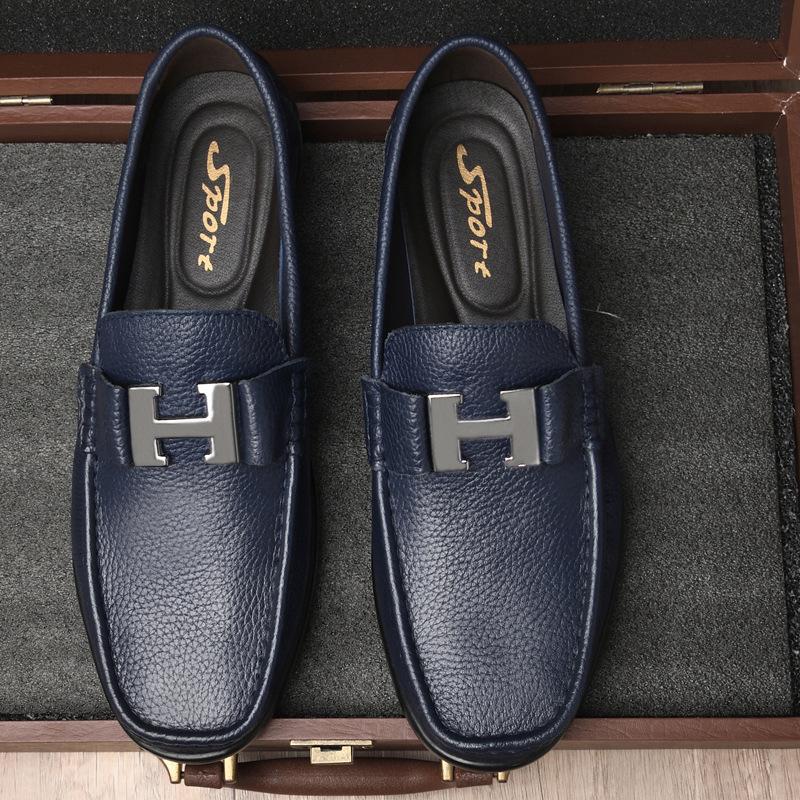 Spring and summer first-layer cowhide beanie shoes men's soft, comfortable, dry and breathable casual loafers low-top shoes men's shoes