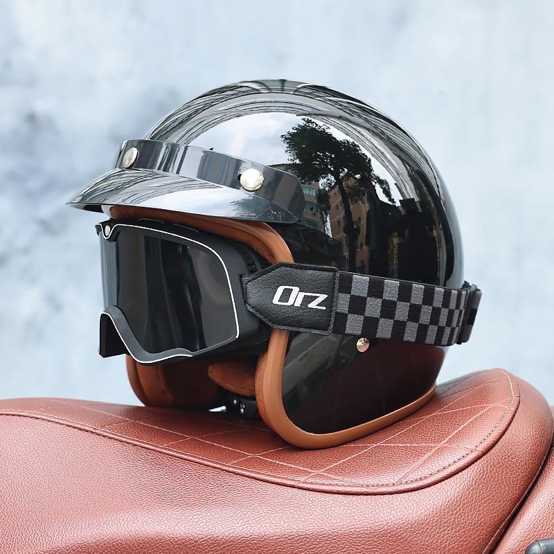 Orz-058C Retro Motorcycle Helmet, Men's and Women's Motorcycle Safety Helmet, Electric Car Four Seasons 3/4 Half Helmet