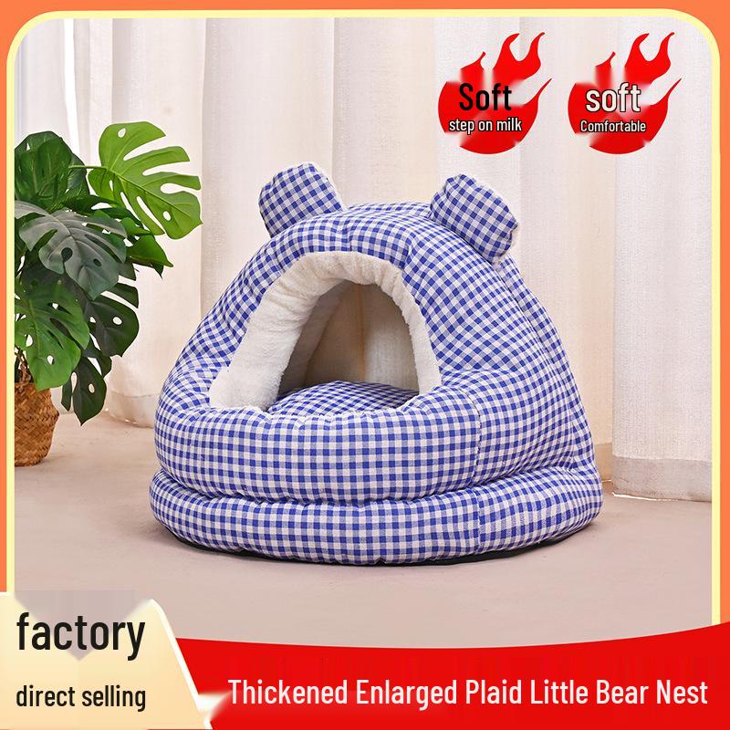 Four Seasons Semi-Closed Cozy Pet Bed for Cats & Dogs - Winter Warmth